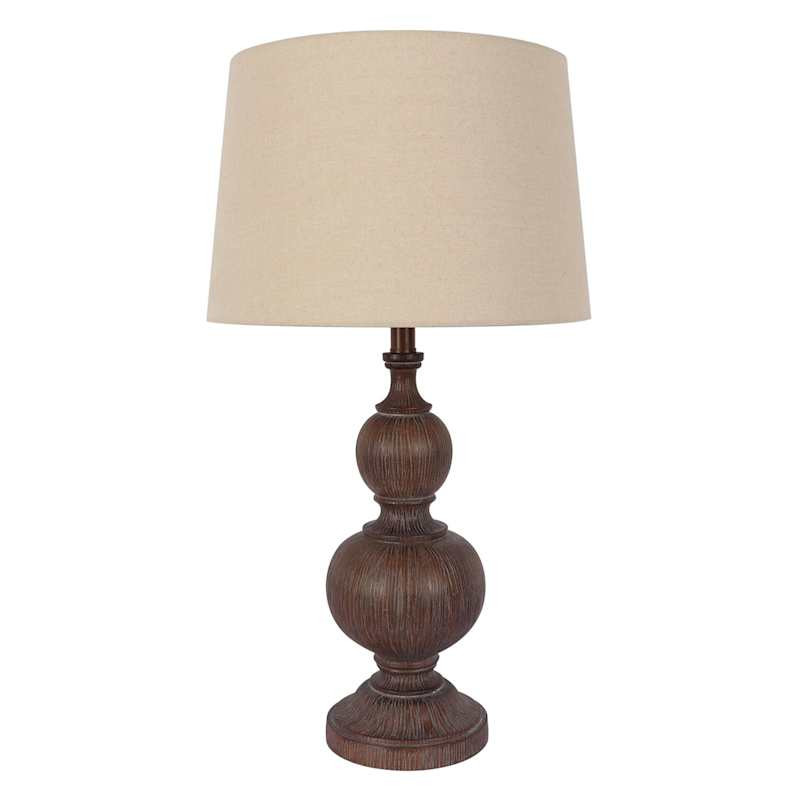 Wood Finish Spindle Table Lamp With Shade, 28", Brown, Resin, sold by At Home | At Home