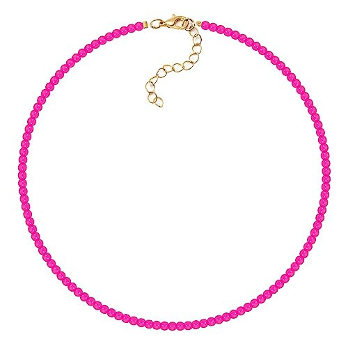 Mixcbe Dainty Beaded Choker Necklace for Women Boho Handmade Hot Pink Gemstone Adjustable Necklaces Jewelry Summer Beach Necklace 15’’ | Amazon (US)