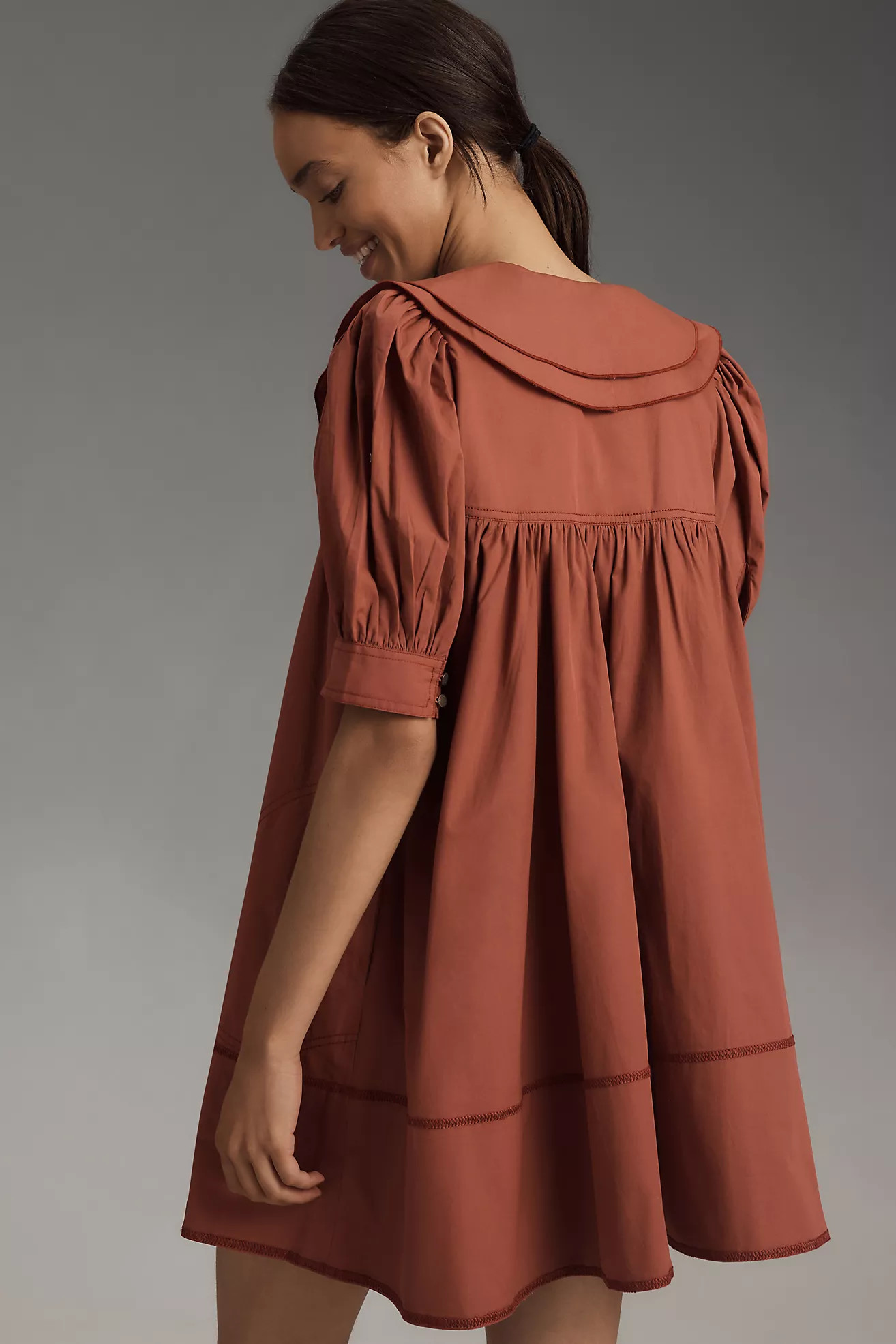 Pilcro Short-Sleeve Bow-Front Tunic Mini Dress | Anthropologie (US)
