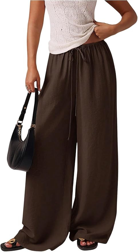 SHENHE Women's Wide Leg Long Palazzo Pants Casual Drawstring Elastic Waist Loose Trousers | Amazon (US)
