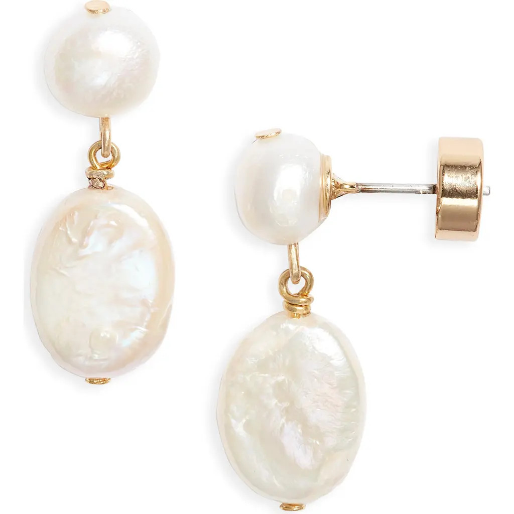 Nordstrom Demi Fine Freshwater Pearl Drop Earrings in White- 14K Gold Plated at Nordstrom | Nordstrom