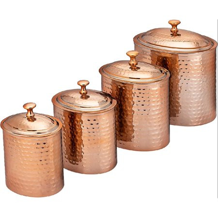 Oval Hammered Copper Polished Canisters Set of 4 4 qt 2 qt 1.5 qt 1qt | Walmart (US)