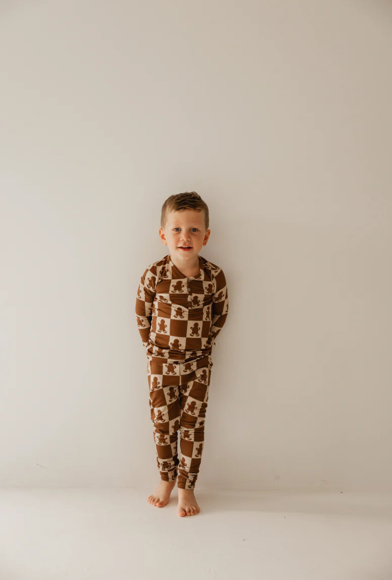 Bamboo Two Piece Pajamas | Gingerbread Checkerboard 2024 | Forever French