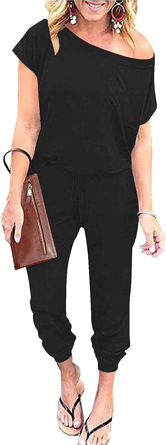 ANRABESS Women's Loose Casual Off Shoulder Elastic Waist Stretchy Long Romper Jumpsuit | Amazon (US)