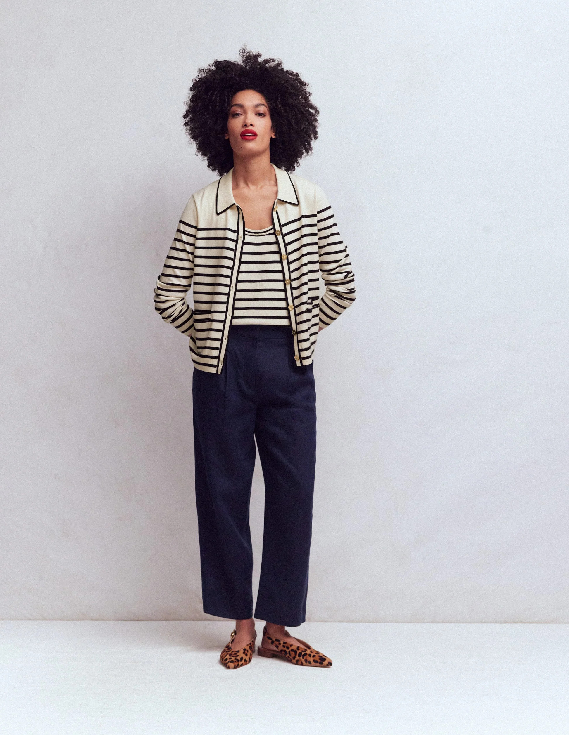 Liz Knitted Collared Cardigan-Ivory/ Navy | Boden (US)