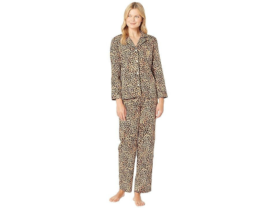 LAUREN Ralph Lauren Sateen Long Sleeve Classic Notch Collar Pajama Set (Leopard Print) Women's Pajama Sets | Zappos