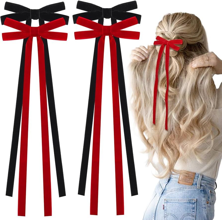 4 PCS Velvet Hair Bows For Girls, Red Bow Clips For Women, CN Velvet Large Hair Bows With Alligat... | Amazon (US)