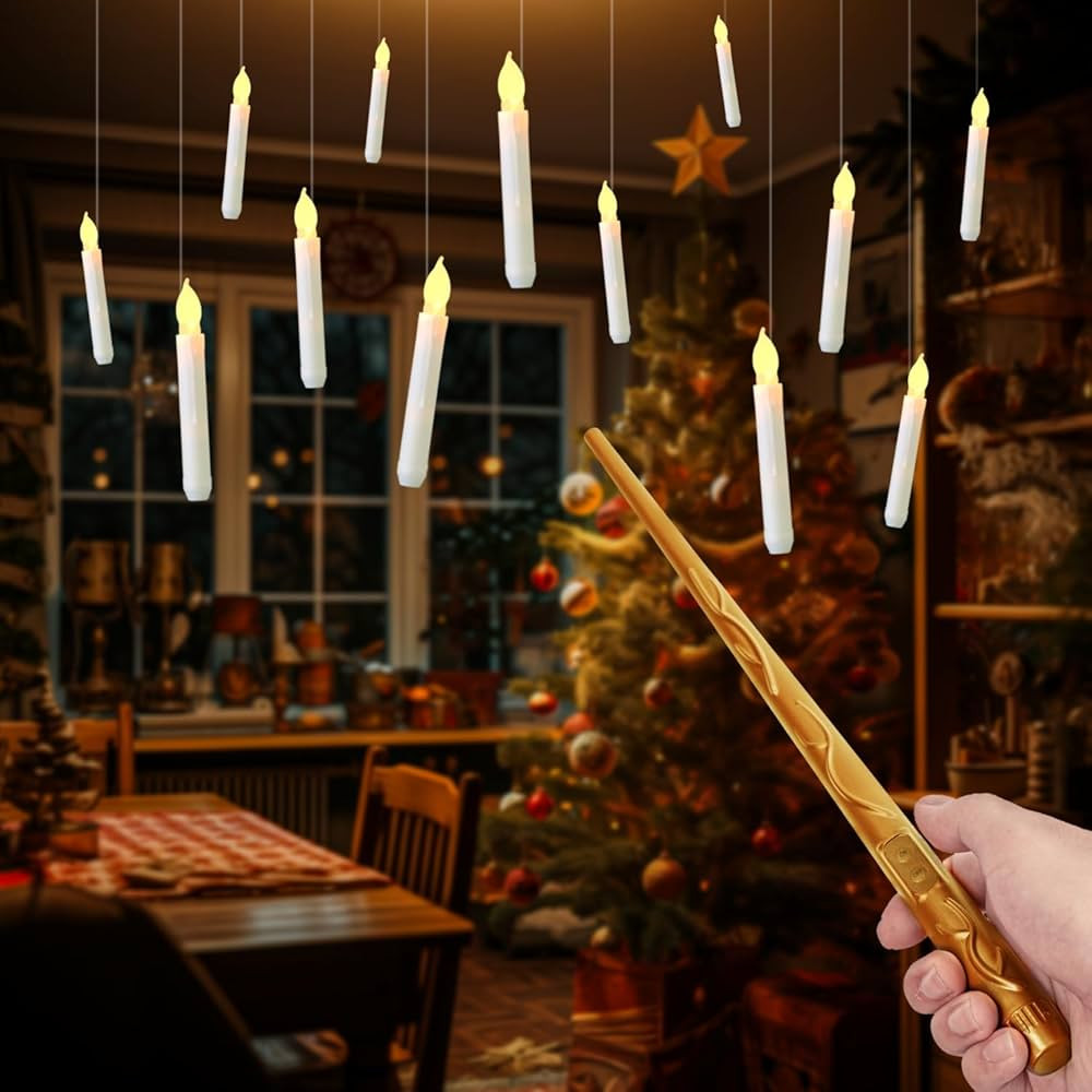 Floating Candles with Wand, 12 Pcs Magic Hanging Candles Flameless, Flickering Warm Light LED Tap... | Amazon (US)