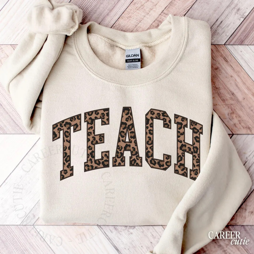 Teach Sweatshirt Collegiate Leopard Teacher Pullover LC25201 - Etsy | Etsy (US)