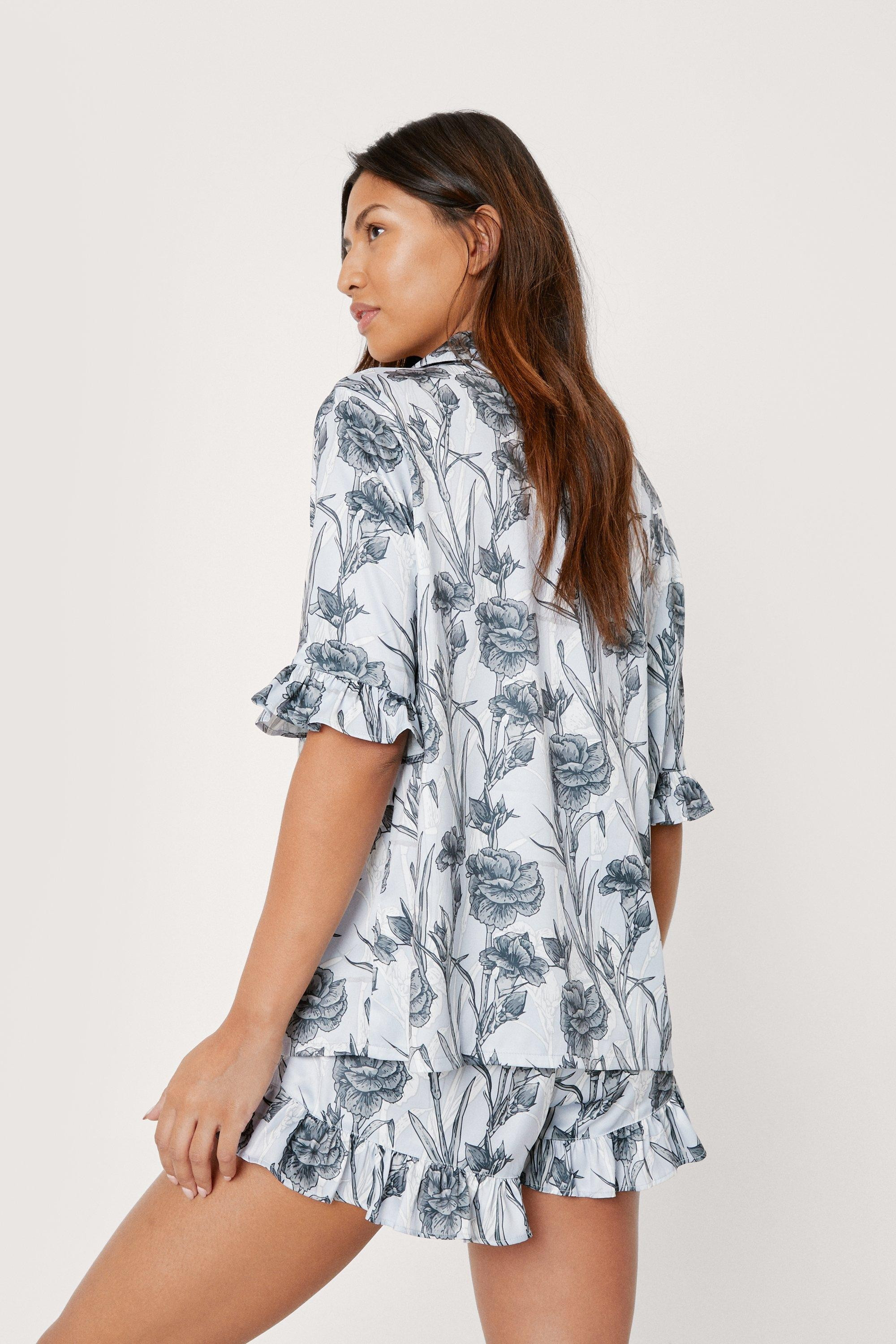 Recycled Satin Floral Ruffle Pajama Shorts Set | Nasty Gal (US)