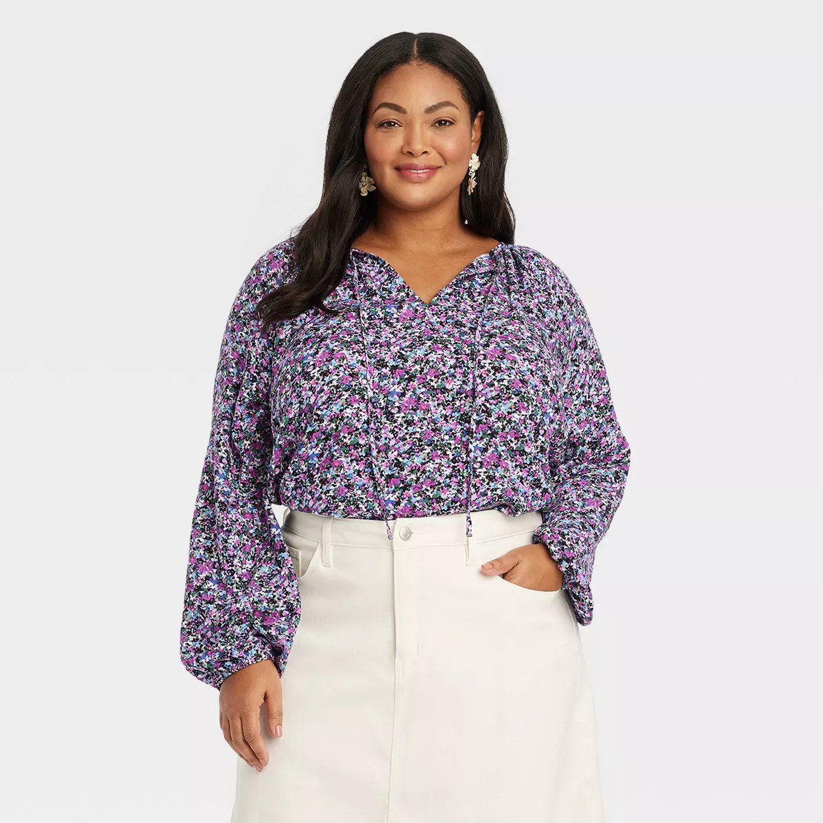 Women's Bishop Long Sleeve Satin Twill Flowy Blouse - Ava & Viv™ | Target