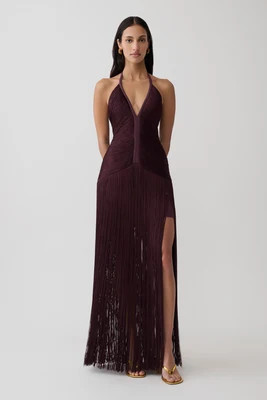 Tiffany Fringe Maxi Dress / Plum | MESHKI | L | MESHKI US