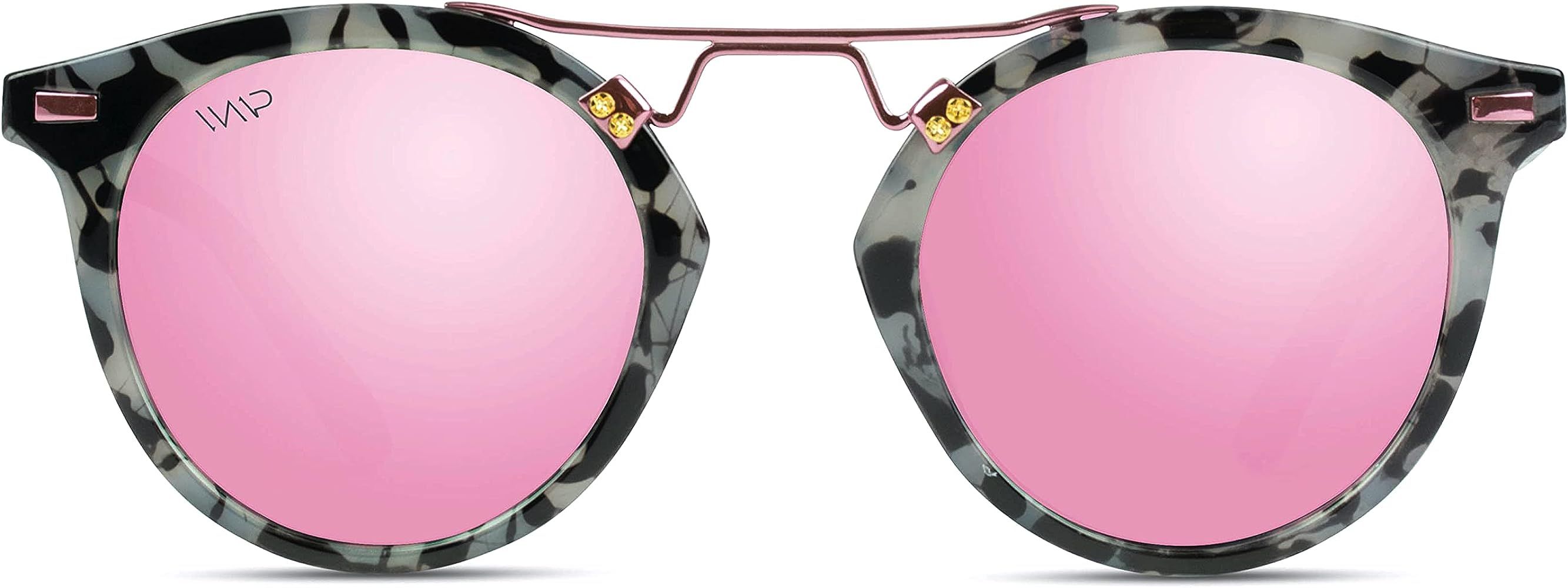 WearMe Pro - Polarized Round Vintage Retro Mirrored Lens Women Metal Frame Sunglasses | Amazon (US)