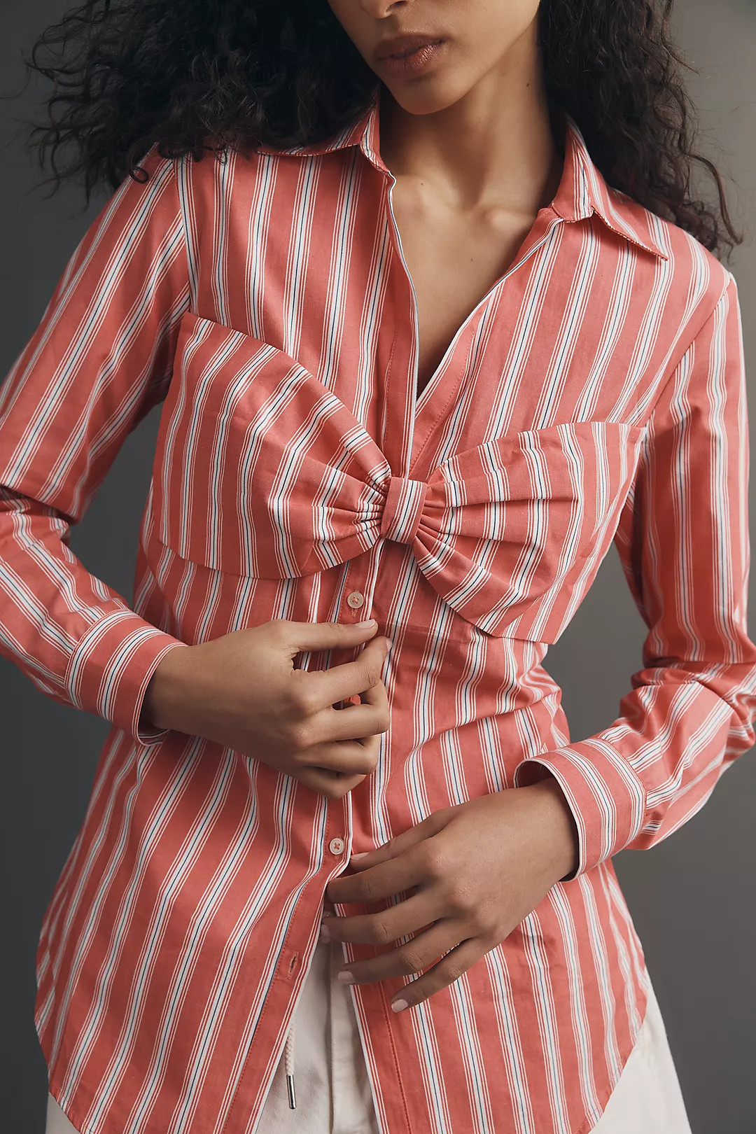 Maeve Bow Long-Sleeve Buttondown Top | Anthropologie (US)