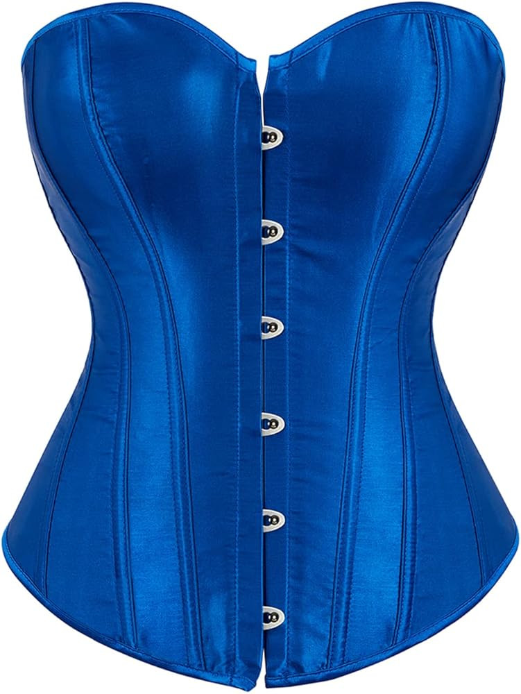 Moessa Women's Satin Corsets Top Lace Up Boned Overbust Corset bustier Lingerie Body Shaper Busti... | Amazon (US)