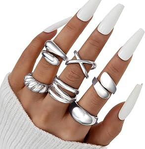 Amazon.com: YEEZII Chunky Silver Rings for Women Non Tarnish, 18K Gold Plated Stackable Thumb Ring, Statement Women Rings Set: Clothing, Shoes & for Jewelry | Amazon (US)