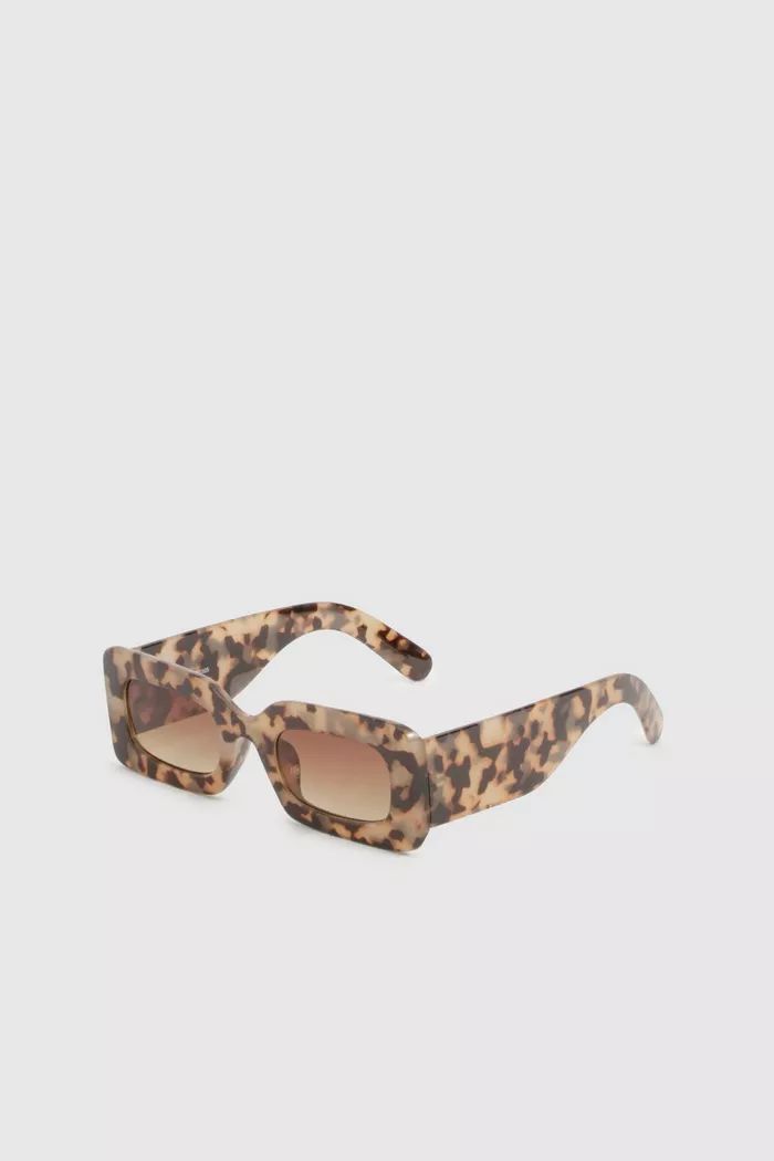 Tortoiseshell Rectangle Thick Frame Sunglasses | boohoo (US & Canada)