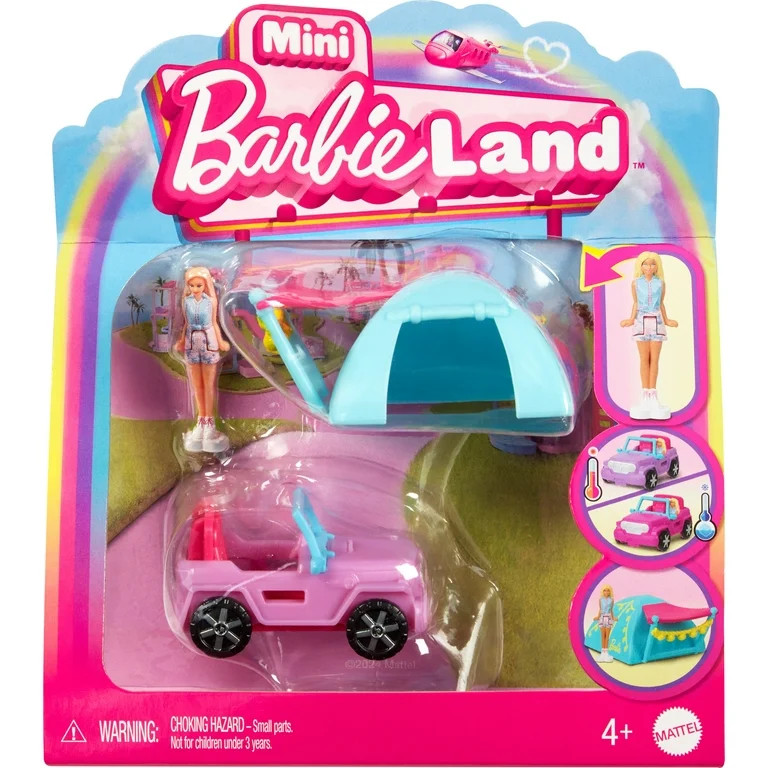Barbie Mini BarbieLand Doll & Vehicle Set with 1.5-inch Doll, Color-Change SUV & Tent Accessory | Walmart (US)