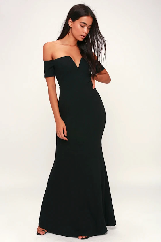 Lynne Black Off-the-Shoulder Maxi Dress | Lulus (US)