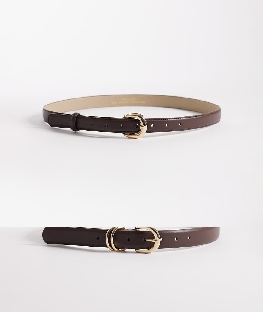 Pieces 2 pack gold buckle belt in brown | ASOS (Global)
