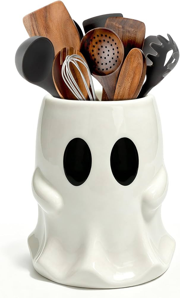 pinata Halloween Kitchen Decor, Ceramic Halloween Ghost Utensil Holder | Amazon (US)