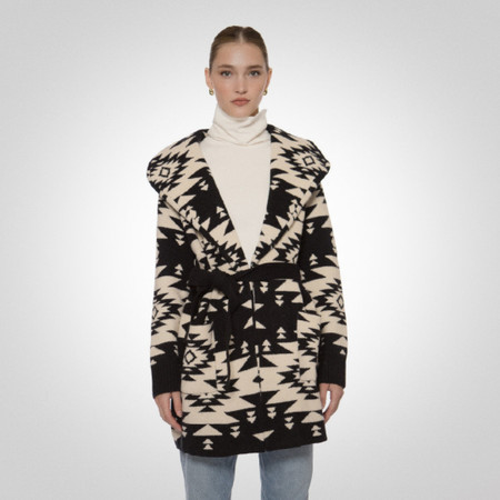 Helena Knit Wrap Coat - Coal/Cream | EllandEmm