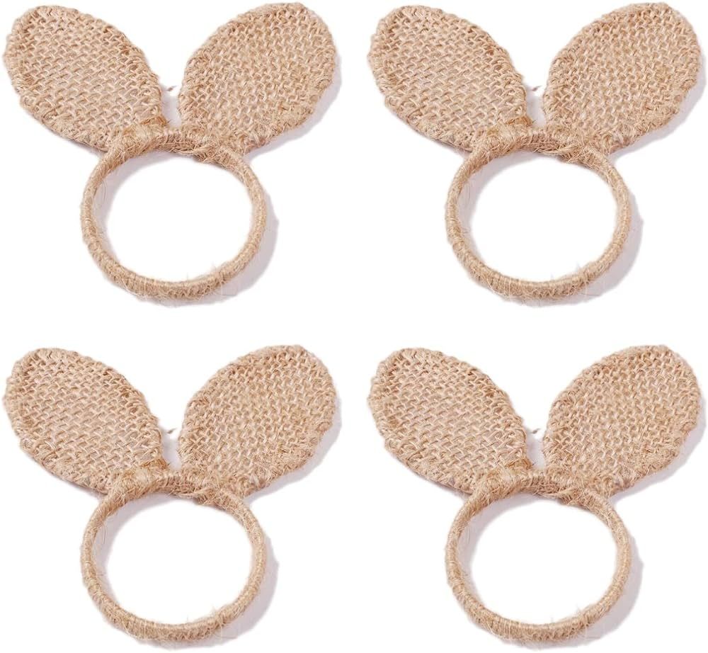 Xidmold Jute Napkin Rings Set of 4, Easter Bunny Ears Napkin Rings Holder Napkin Rings Buckles Di... | Amazon (US)
