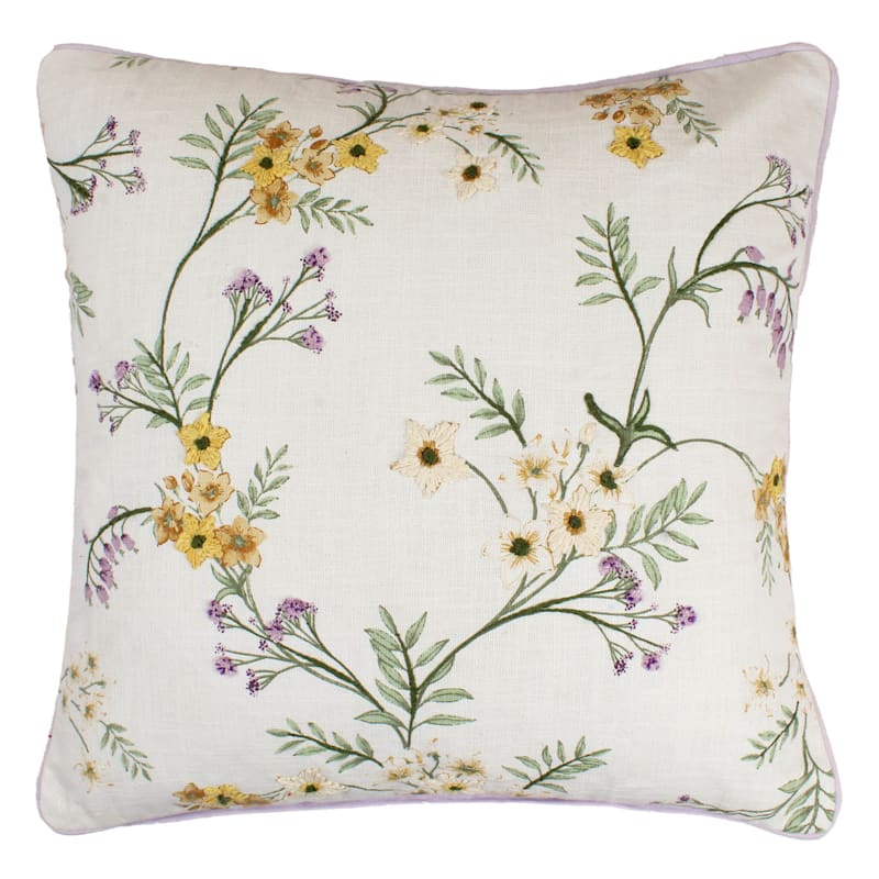 Grace Mitchell Yellow & Lilac Floral Embroidered Throw Pillow, 20" | At Home