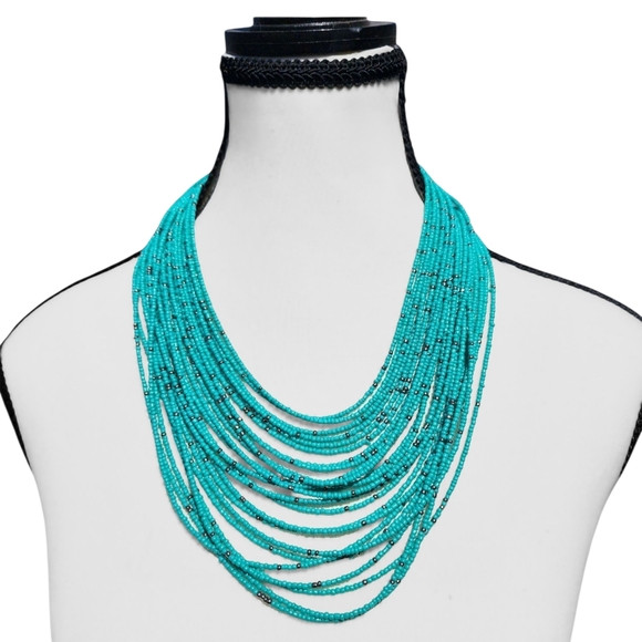 Handmade Beaded Multi-layered Necklace Beaded Turquoise Bohemian Tribal Ethnic | Poshmark