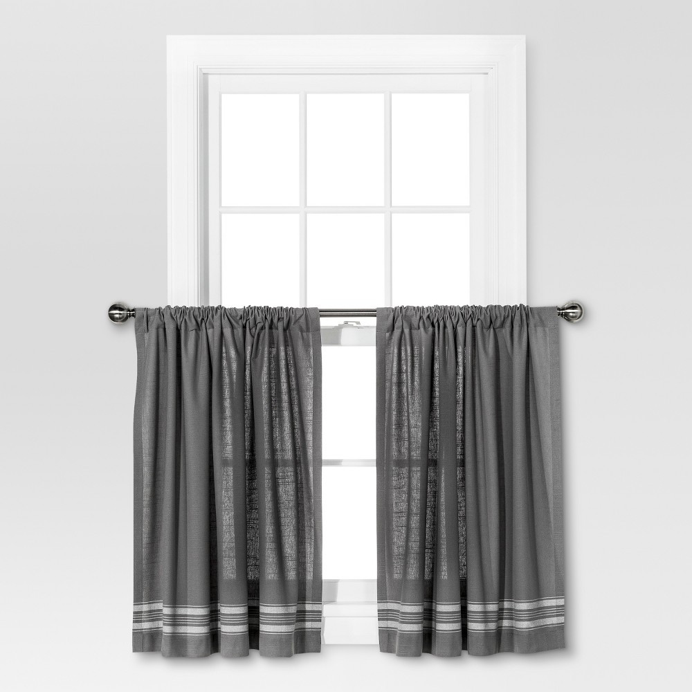 36""x42"" Striped Curtain Tiers Gray/Cream - Threshold | Target
