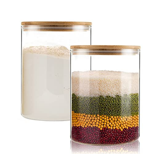 Food Storage Jars,2pack-105 Ounces3100ML -Stackable Glass Storage Containers Clear Glass Food Canister with Bamboo Lid Airtight For Serving Tea, Coffee, Flour, Sugar, Candy, Cookie, Spice and More | Amazon (US)