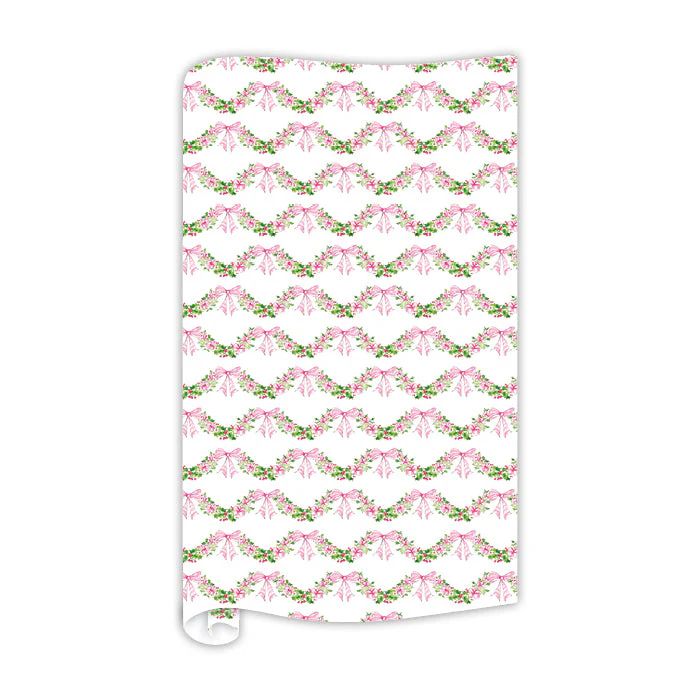 Pink Floral and Holly Swag Pattern Wrapping Paper | Rosanne Beck Collections