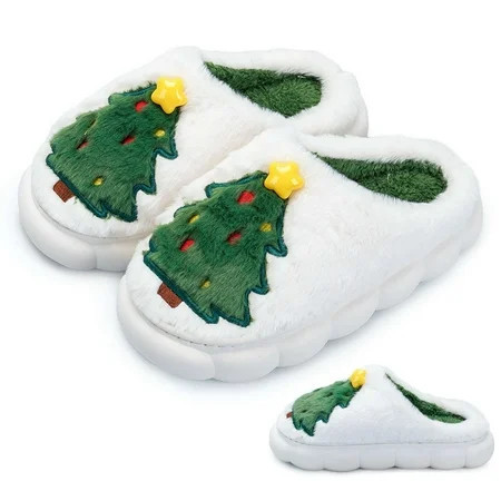 Spencer Christmas Slippers for Womens Mens Plush Warm Xmas Tree Slippers Fuzzy House Shoes Slip-on Slippers Christmas Gifts, Size 5-12 | Walmart (US)
