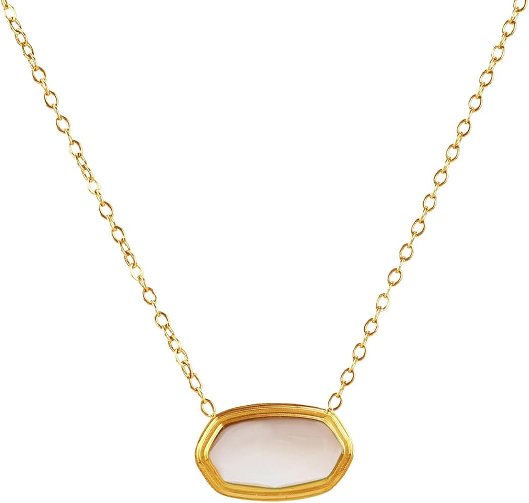 18K Gold Plated Minimalist Bar Necklace | Black, White & Pink Gemstone Options | Elegant Dainty P... | Amazon (US)