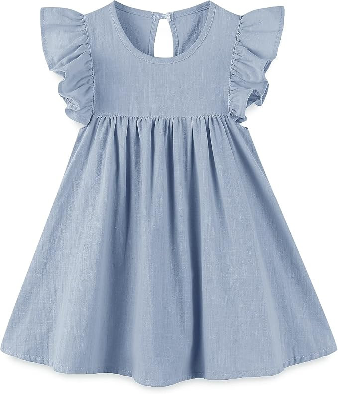 Baby Girls' Summer Cotton Linen Flutter Sleeve Dress Toddler Beach Sundress | Amazon (US)