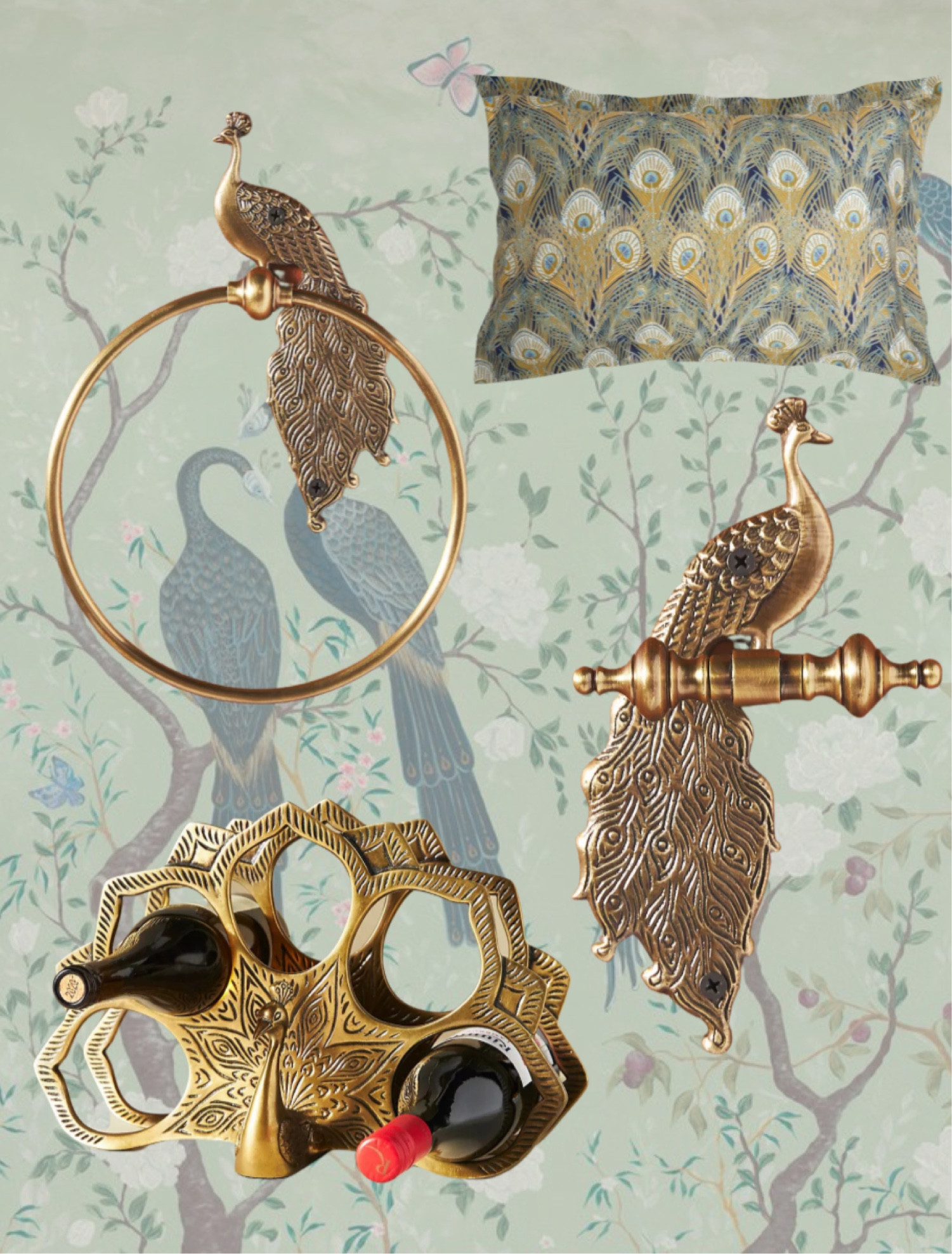 Peacock themed home items. Peacock towel rack / holder , wine storage and cushion. 

#LTKhome