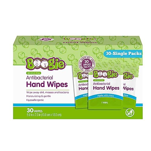 Boogie Antibacterial Hand Wipes, Alcohol Free, Hypoallergenic and Moisturizing Aloe, For Kids and Adults - 30 Wipes (Pack of 1) | Amazon (US)