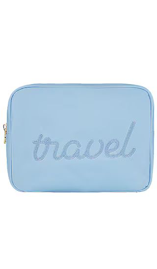 Periwinkle Travel Embroidered Large Pouch in Periwinkle | Revolve Clothing (Global)