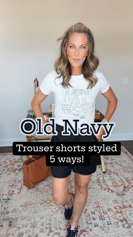 Old Navy Trouser shorts $25 (best sellers) adjustable elastic waistband - comes in 5 colors - paired with all Old Navy Tops that are under $15 dollars. Size small in all tops // utility jacket  is 30% off this week 🖤🔆

#LTKstyletip #LTKfindsunder50 #LTKover40