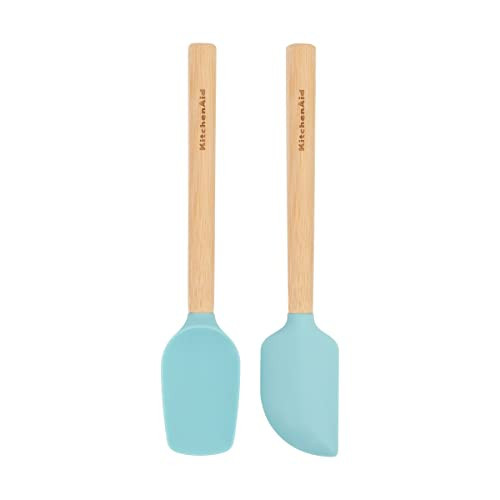 KitchenAid Bamboo Wood Handled Mini Spatula Set with Silicone Head, Set Of 2, Aqua Sky | Amazon (US)