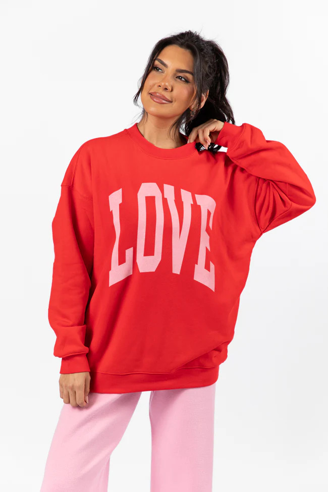 Love Block Red Oversized Graphic Sweatshirt FINAL SALE | Pink Lily