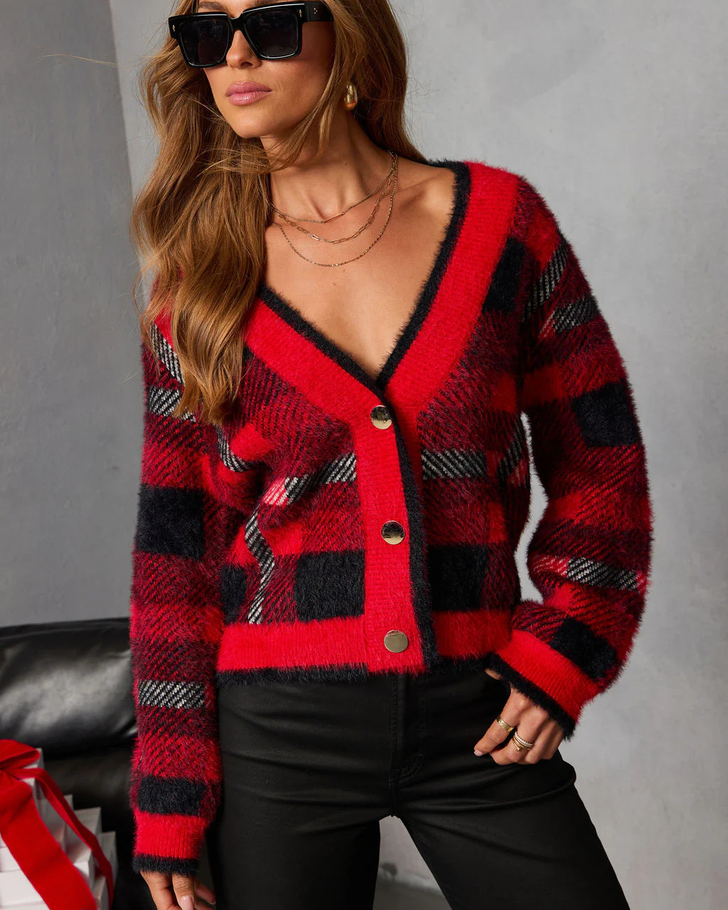 Taylor Plaid Fuzzy Knit Cardigan | VICI
