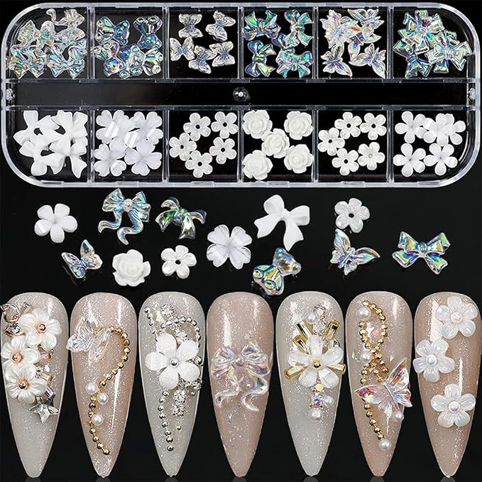 Flower Nail Art Charms Decoration 60pcs Glitter Butterfly Flower Nail Glitter Decals Stickers Des... | Amazon (US)