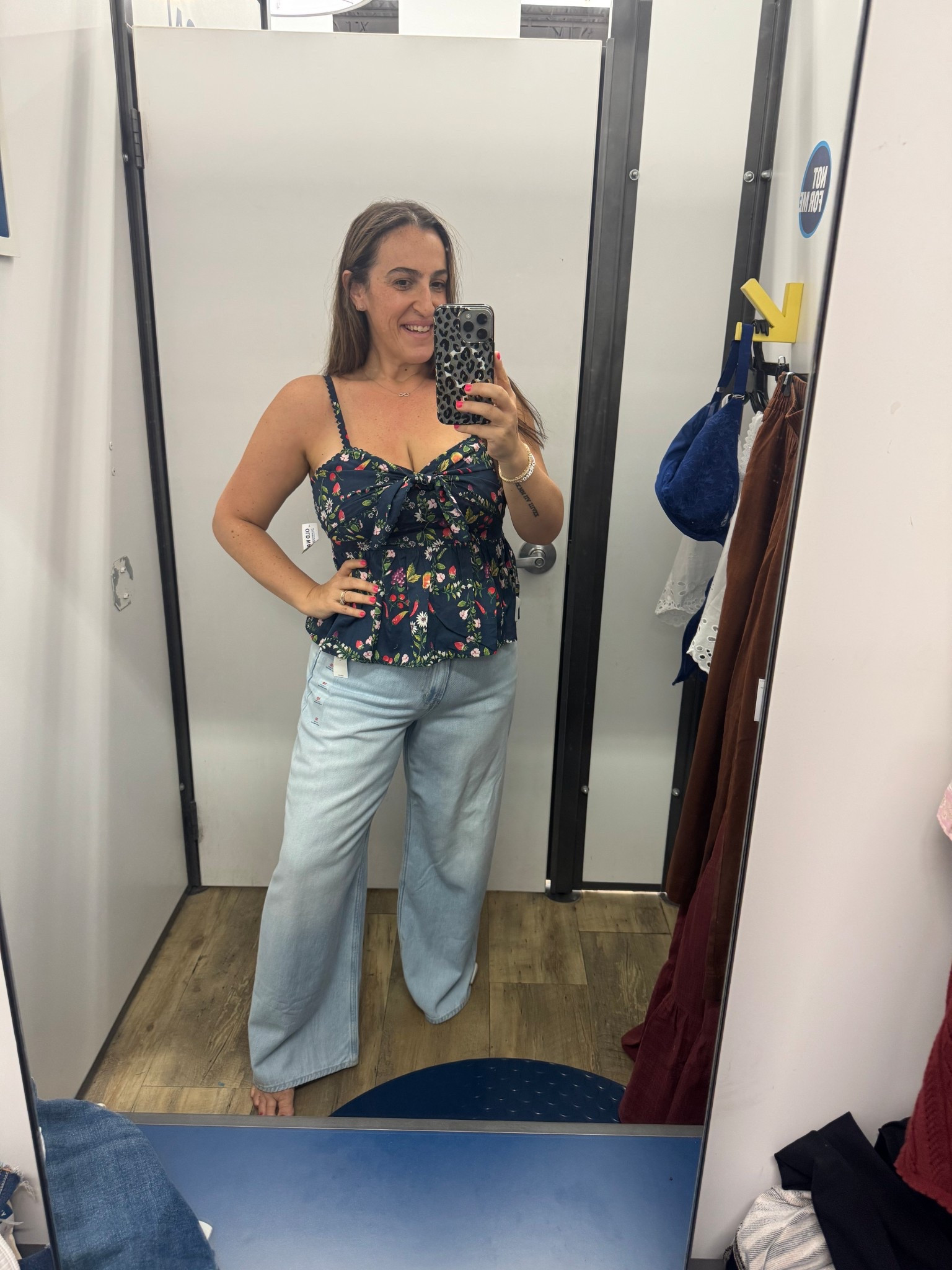 Top is super cute and smocked in the back for chest space! 
Wearing size Medium
Jeans have no stretch but run roomy. 
Wearing size 10

#LTKSeasonal #LTKOver40 #LTKFindsUnder50