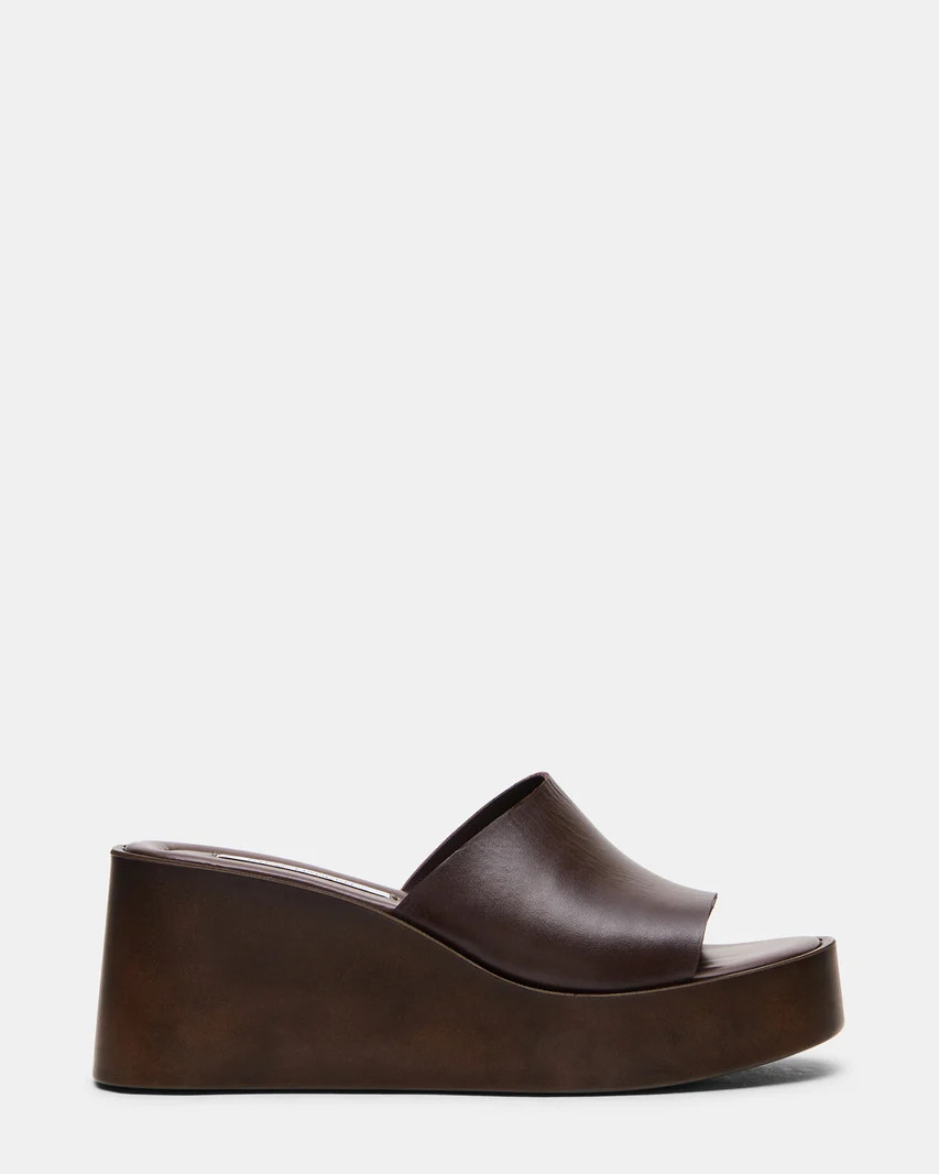 LEORA Brown Leather Mule Wedge Women's Sandal | Steve Madden (US)