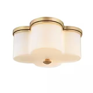 Fifth and Main Lighting Clover 2-Light Aged Brass with Opal Glass Flush Mount WL-2041 | The Home Depot