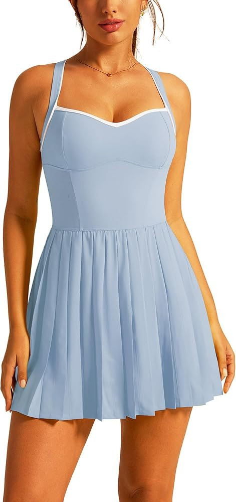 ABOCIW Womens Sweetheart Neck Pleated Tennis Dress Built in Bra and Shorts Golf Athletic Dress wi... | Amazon (US)