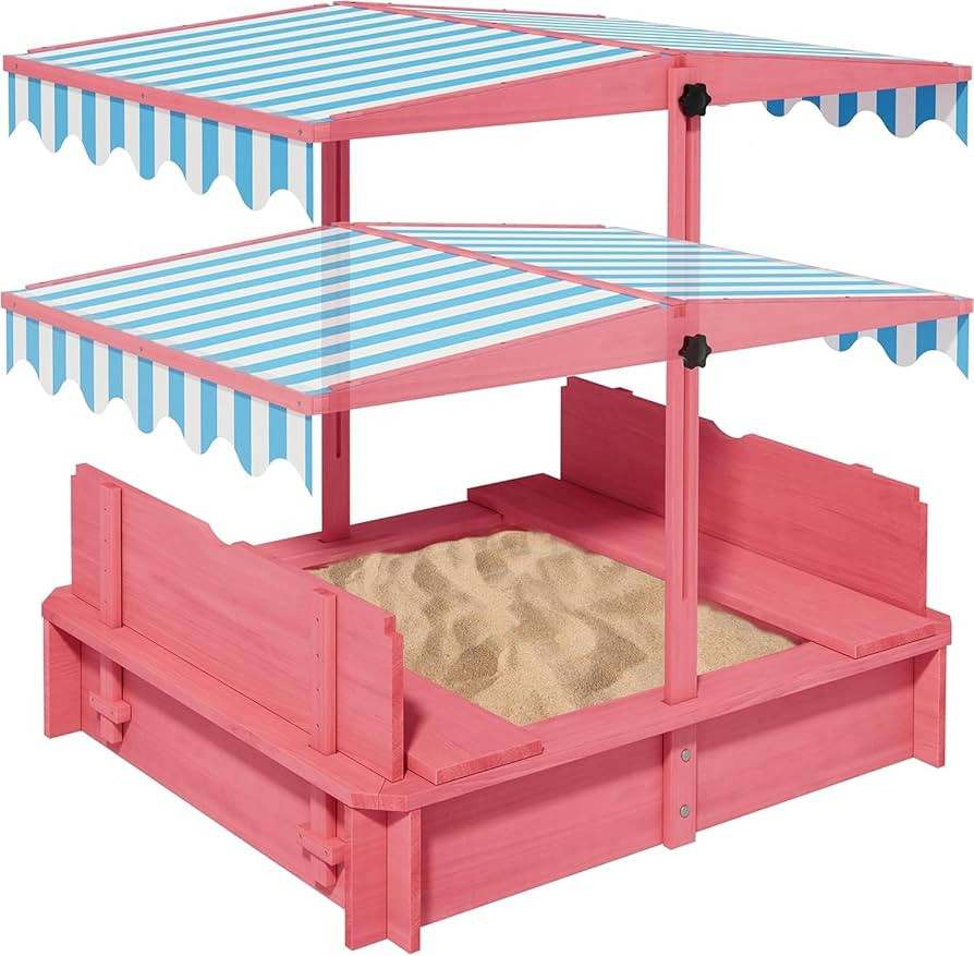 Wooden Kids Sandbox with Height-Adjustable UV-Resistant Canopy - 43x43 Inch Outdoor Play Sand Box... | Amazon (US)