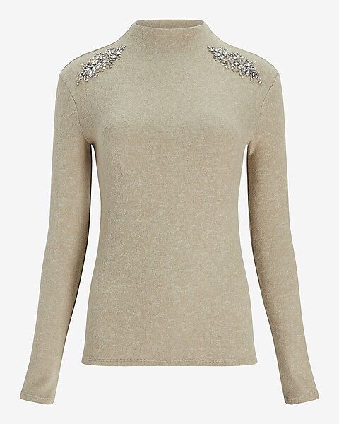 Embellished Shoulder Mock Neck Tee | Express