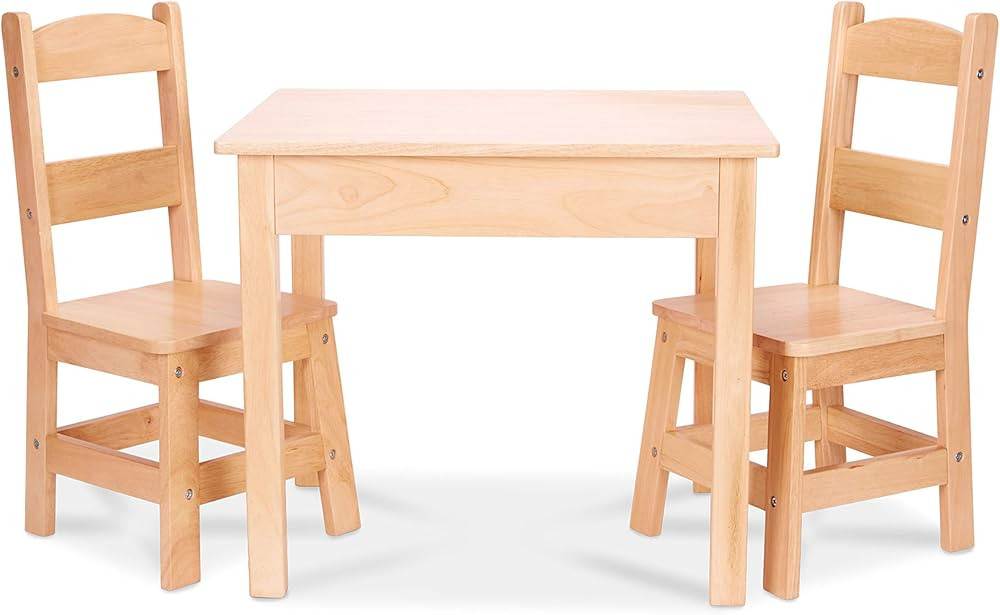 Melissa & Doug Solid Wood Table and 2 Chairs Set - Light Finish Furniture for Playroom | Amazon (US)